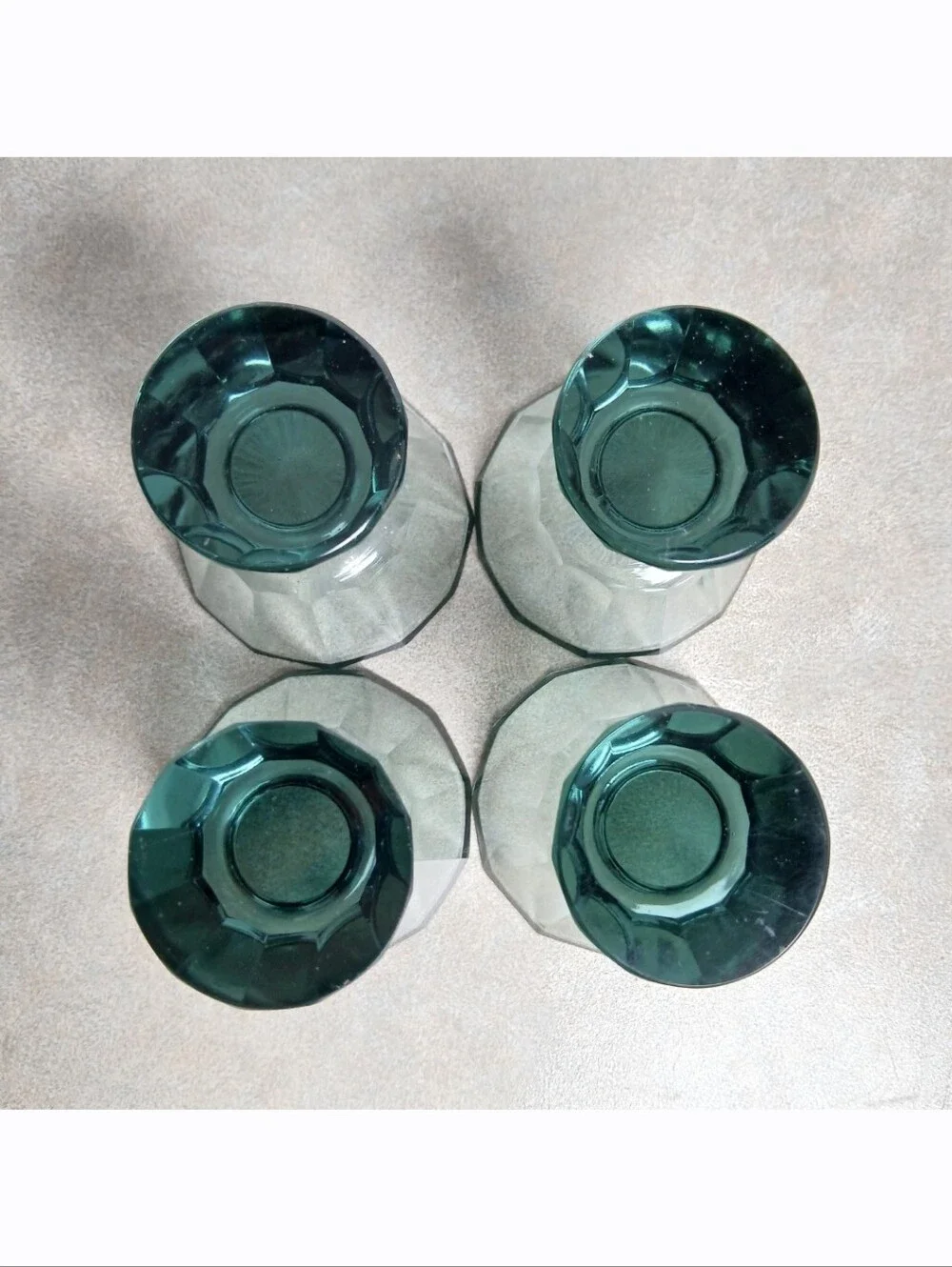 Antique Art Deco Bohemian Smokey Green Glass Geometric Decanter Bottle Cup Set